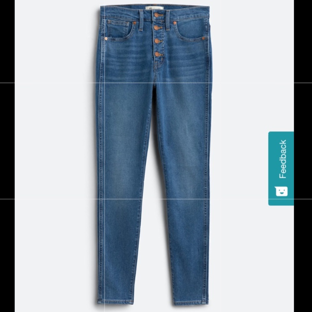 Madewell 10” High Rise Skinny, blue button fly, size 26